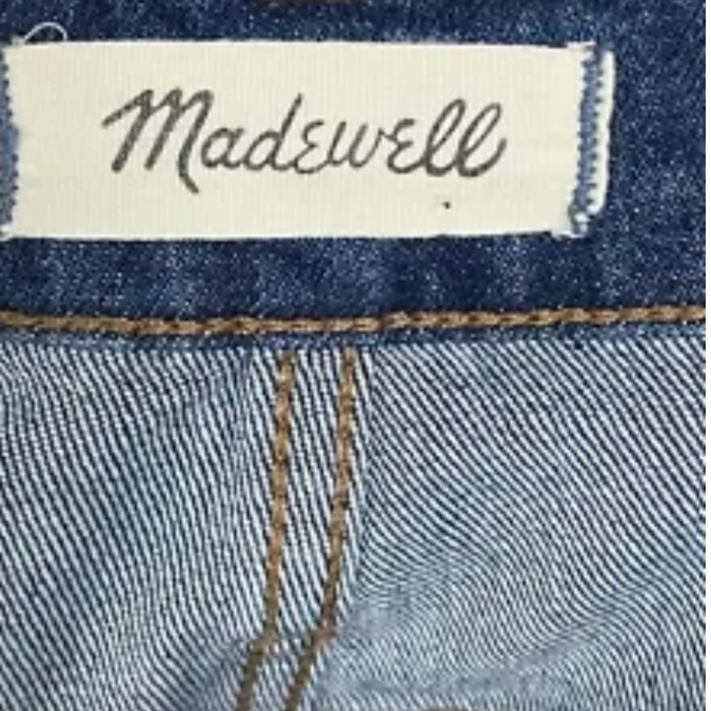 MADEWELL Denim Jean Shorts Women’s SIZE 30 Hi-Rise Mid-Length Raw Hem Stretch - Picture 8 of 12